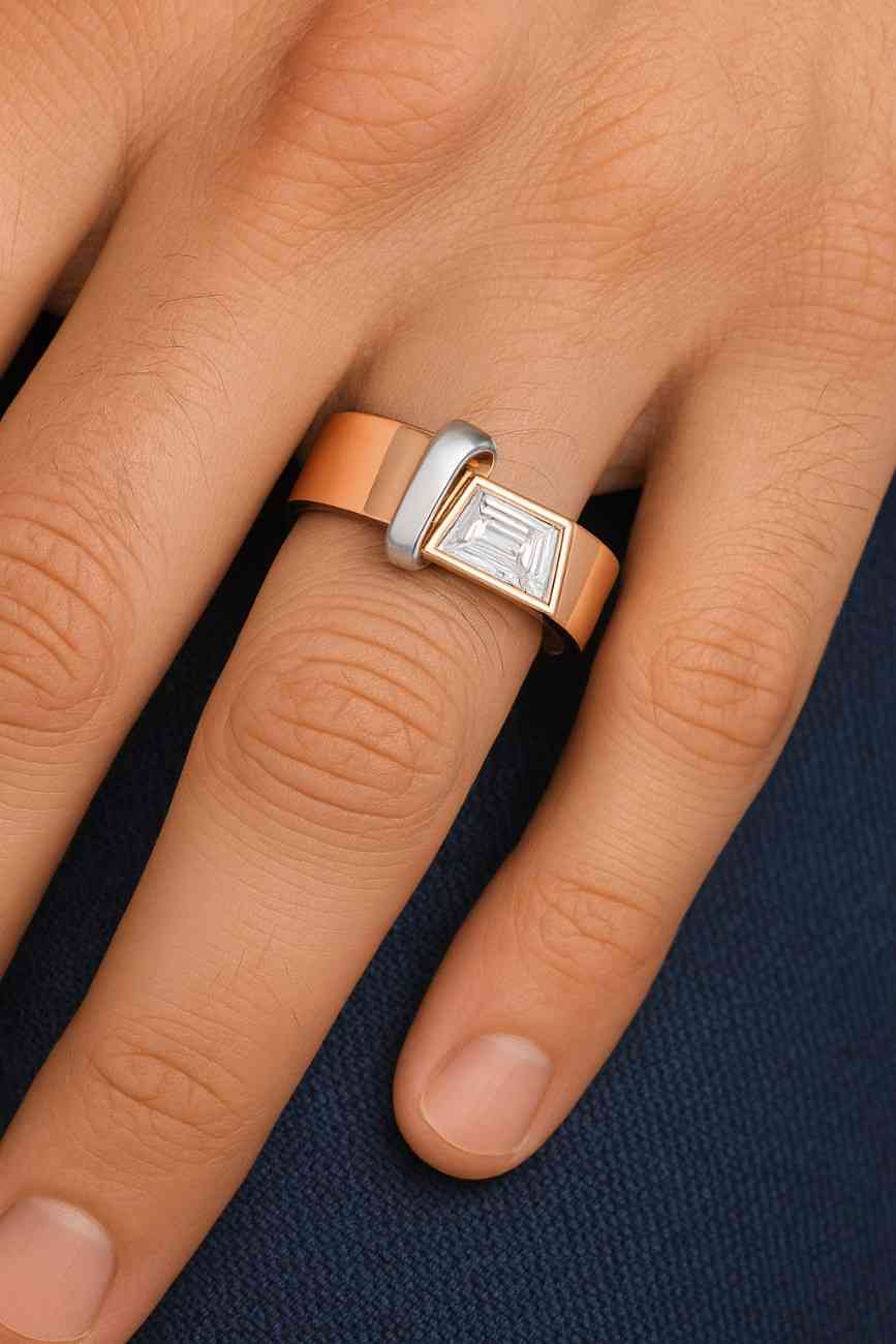 Moissanite Pear Cut Wave Ring 18K Yellow Gold Bridal Engagement