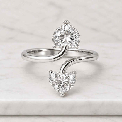 Moissanite Toi Et Moi Ring Heart Cut Solid Gold