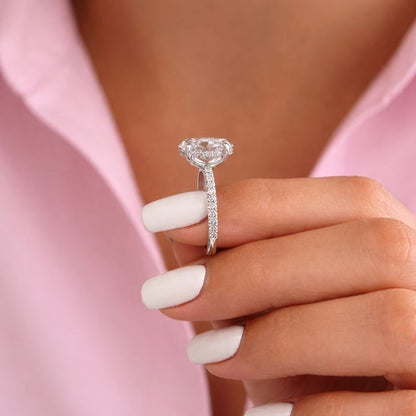 Moissanite Solitaire Diamond Hidden Halo Women Engagement Ring 
