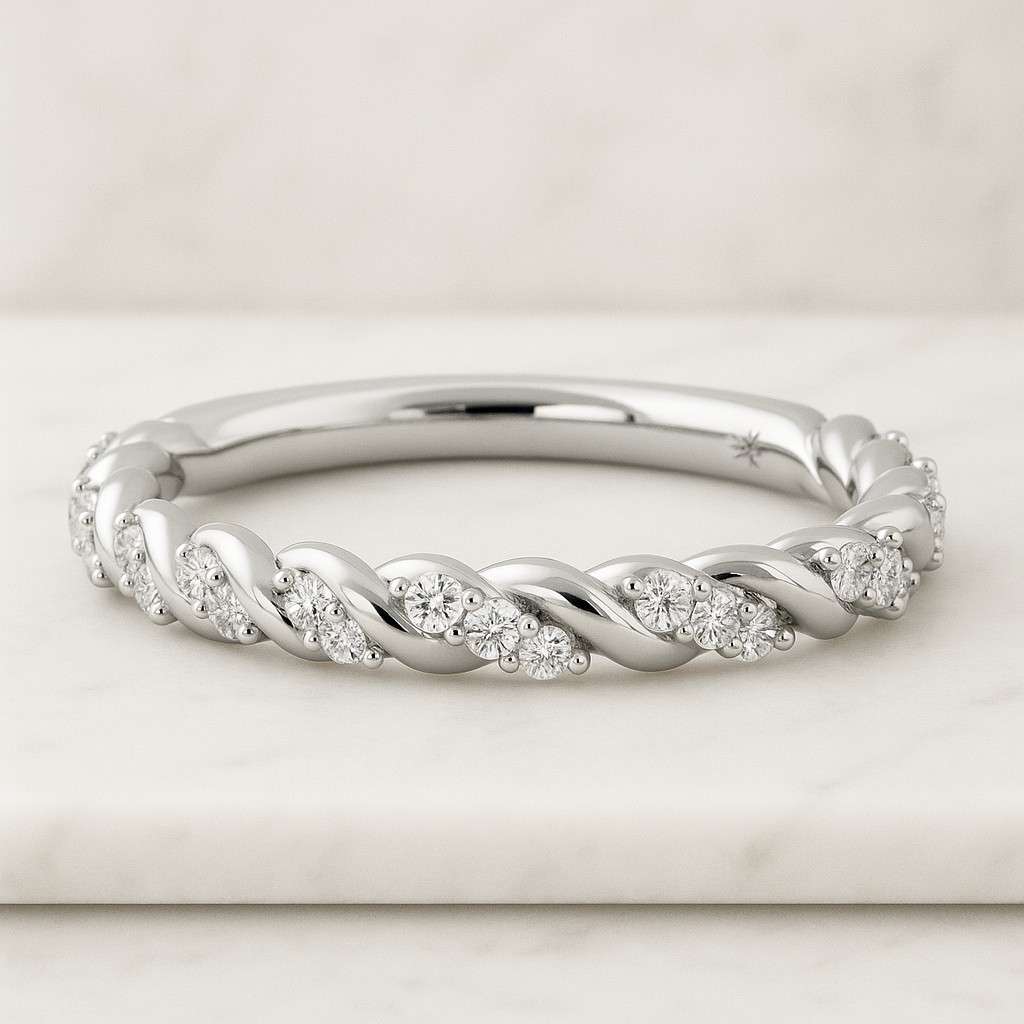 Moissanite Spiral Ring 14k Gold Swirl Wrap Lab Diamond Accent