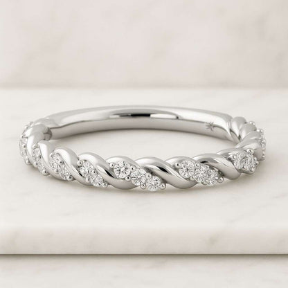 Moissanite Spiral Ring 14k Gold Swirl Wrap Lab Diamond Accent