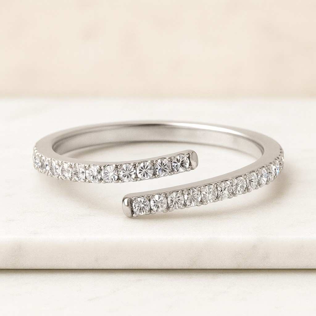 Moissanite Spiral Ring Graduated Round Stone Bypass Ring