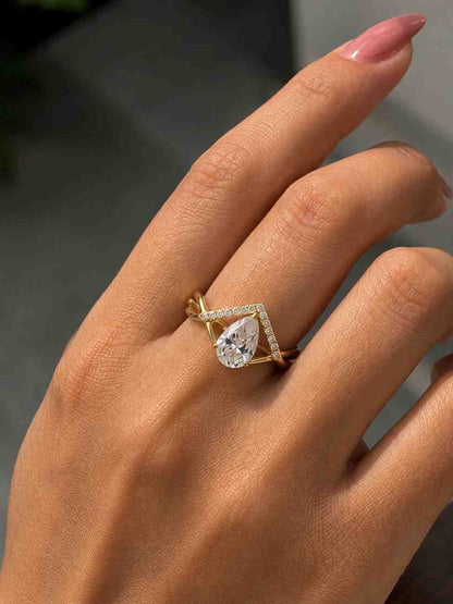Moissanite Toi Et Moi Pear Cut Engagement Ring, Two Stone Promise Moissanite Diamond Ring, Unique Bridal Jewelry, 14K Gold Proposal Ring