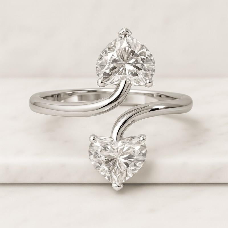 Moissanite Toi Et Moi Ring Heart Cut Solid Gold