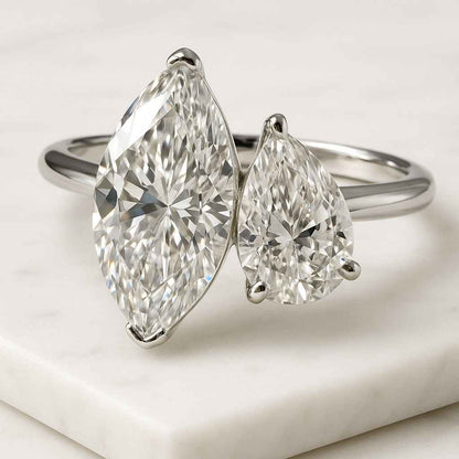 Moissanite Toi Et Moi Ring Pear Marquise Cut Engagement Ring