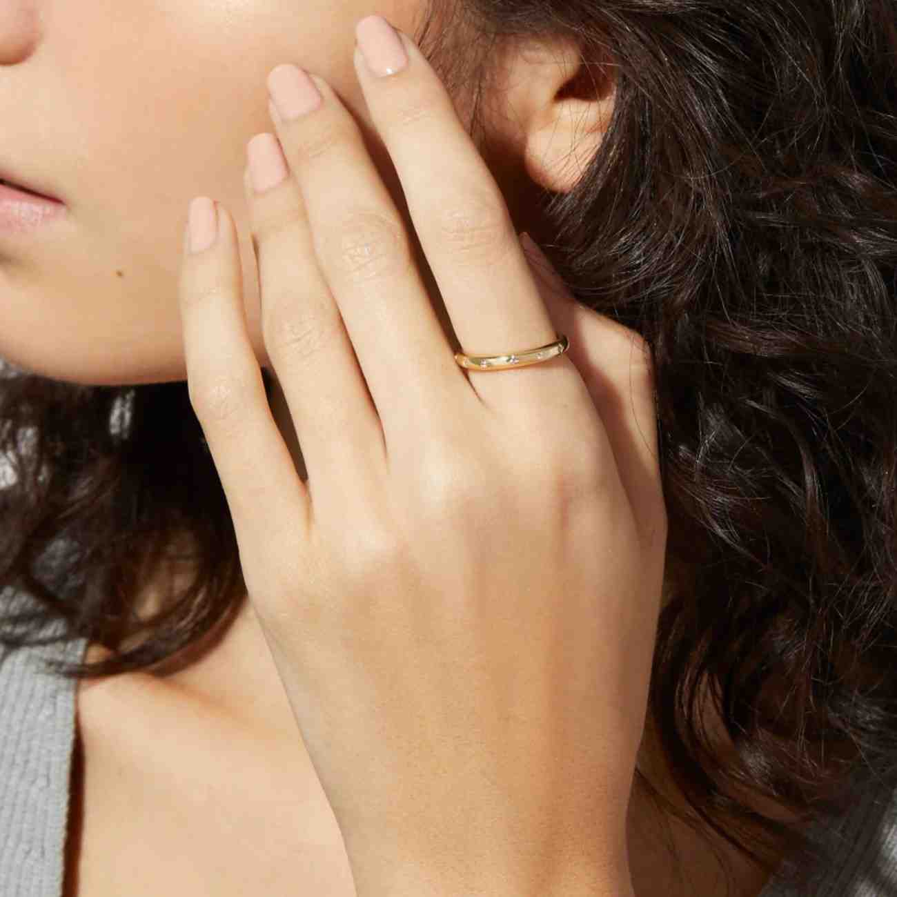 Moissanite Wedding Band: Marquise & Round Cut, Open Gap Stackable Ring
