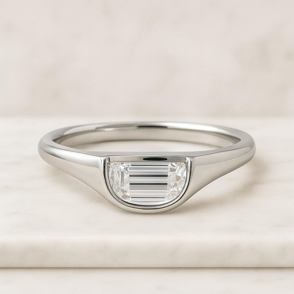 Moon Wedding Band Women Yellow Gold Unique Crescent Moon Cut Moissanite Ring Band Half Eternity Art Deco Antique Silver Solid Gold Women