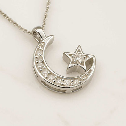 Moon and Star Lab Diamond Layered Necklaces14K Solid Gold Double Chain Diamond Pendant Necklaces Gift for Her  Birthday Anniversary Gift