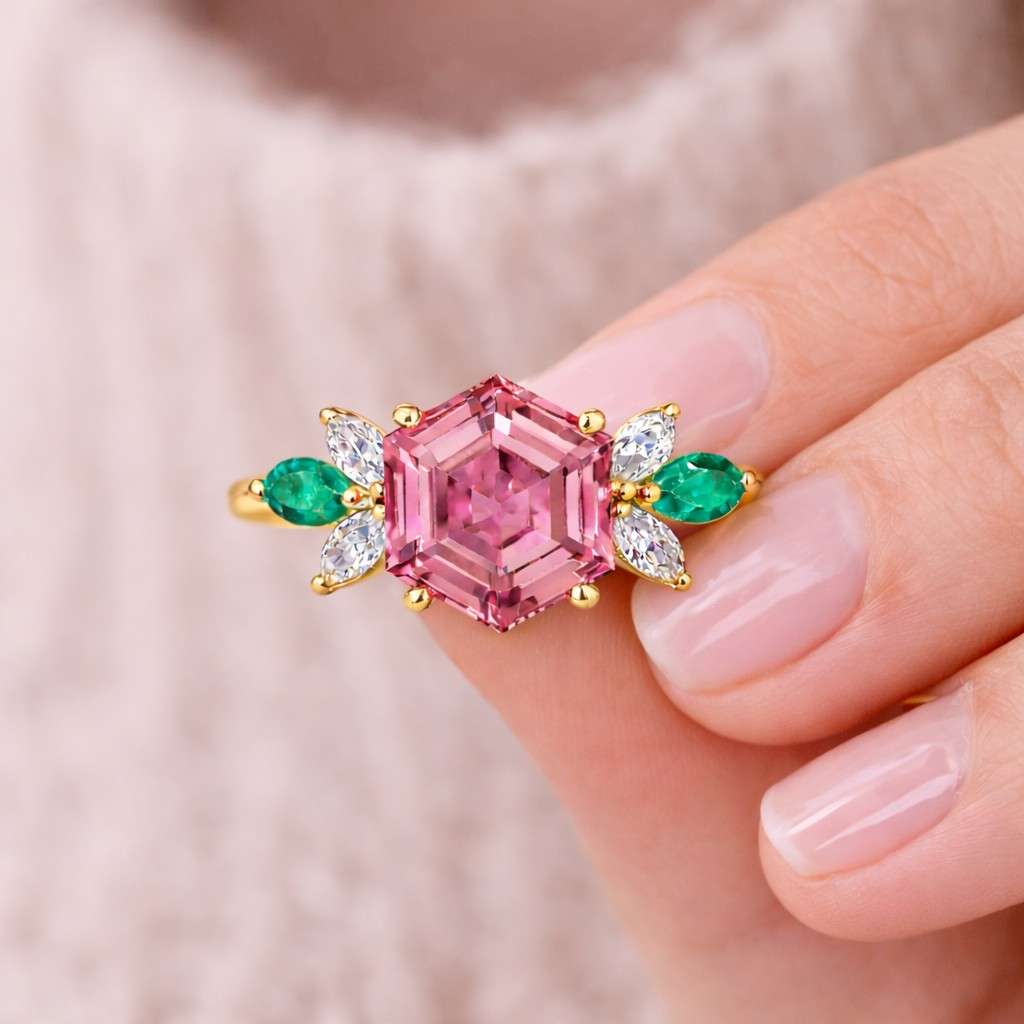 Moss Agate Diamond Cluster Ring