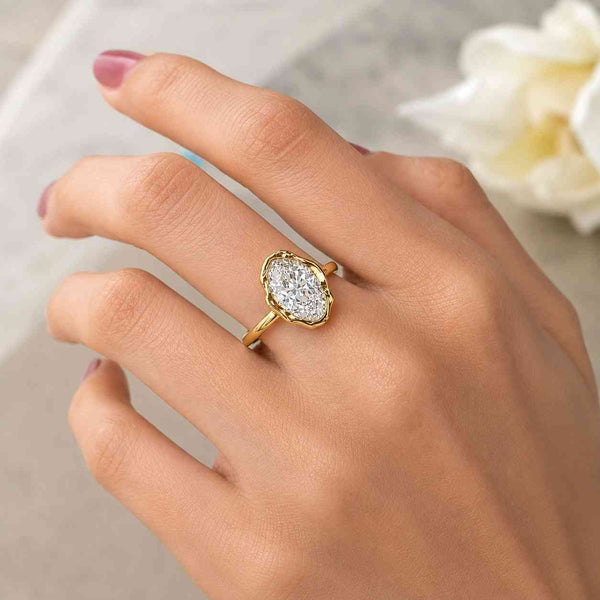Moval Cut Lab Grown Diamond Engagement Ring, Antique Milgrain Bezel Set Wedding Ring, Solitaire Promise Ring, 14K Gold Bridal Jewelry Gift