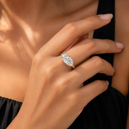 Moval Cut Lab Grown Diamond Engagement Ring, Tapred Band Ring, Minimalist Bridal Ring, 2.00ct IGI Certified Diamond, Anniversary Ring For Her