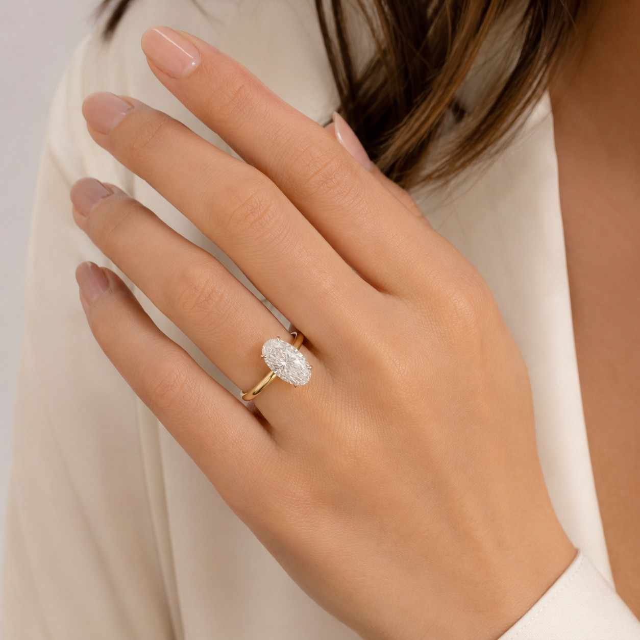 3CT Moval Diamond Ring | Bezel Set Oval Engagement Ring | Cathedral Shoulder Lab Grown Diamond Ring | Gold Bridal Solitaire Ring