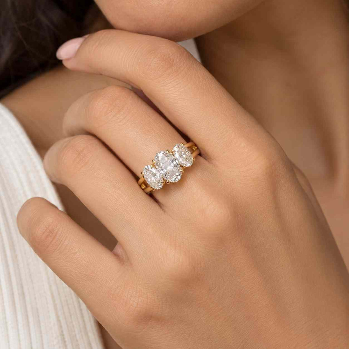 Moval Three Stone Engagement Ring,2.50 TCW Oval Cut Lab Grown Diamond Ring,Wedding Ring For Women,Trilogy Ring For Her,Anniversary Gift Ring
