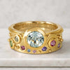 Multi Gemstone Wide Wedding Band Round Cut Multi Color Engagement Ring