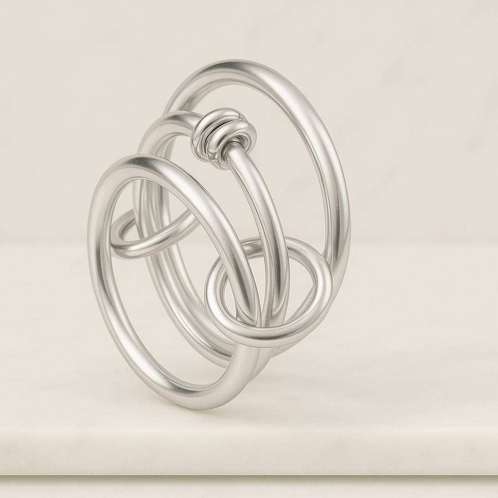 Multi Link Connected Ring 925 Sterling Silver Unique Chunky Layer Interlocking Link Locked Set