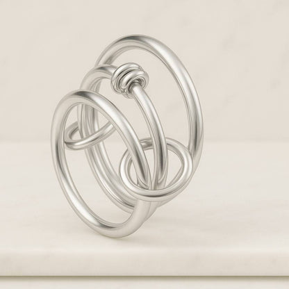Multi Link Connected Ring 925 Sterling Silver Unique Chunky Layer Interlocking Link Locked Set