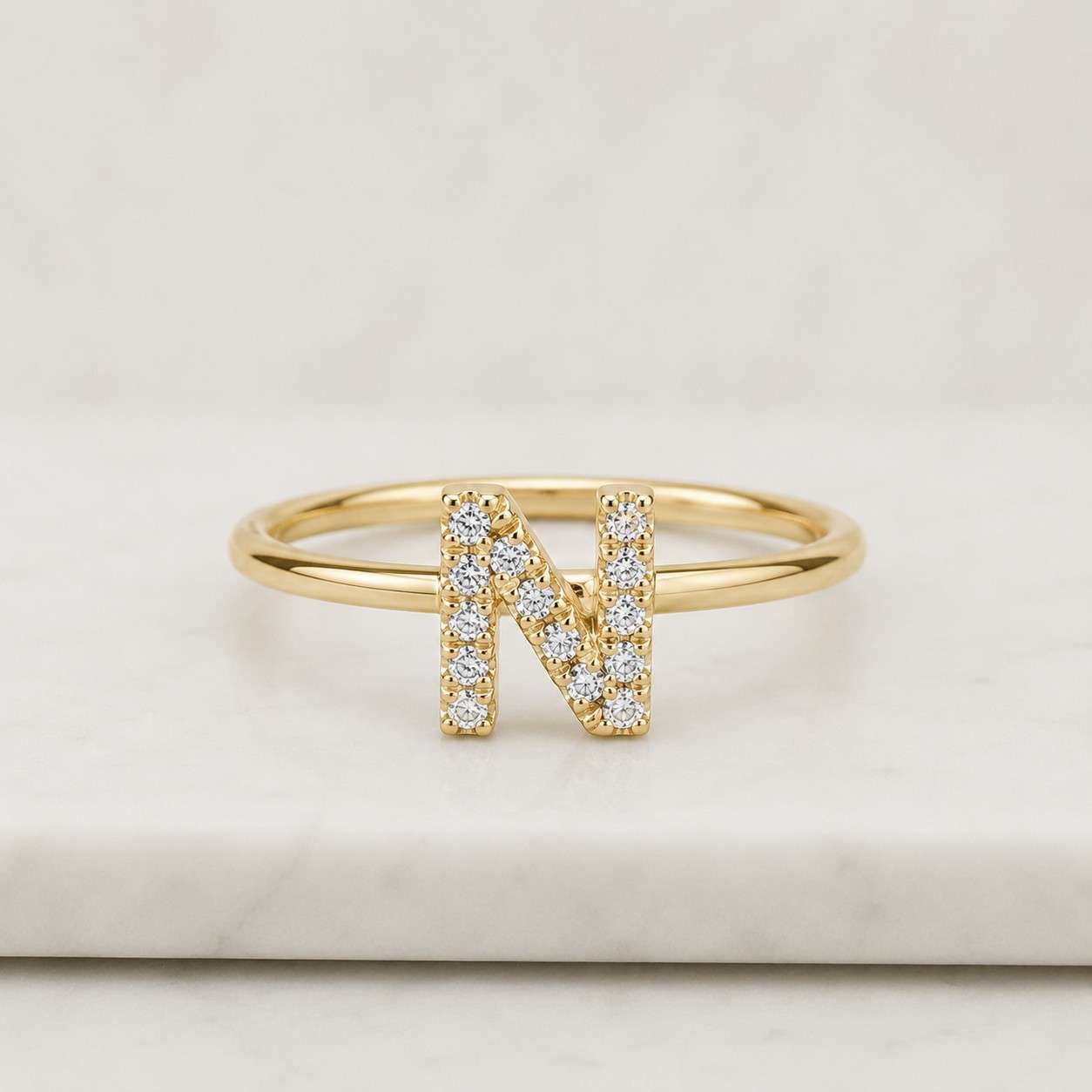 14k solid gold diamond initial ring, personalized stone letter ring, dainty custom initial jewelry, minimalist stacking ring, gift for her