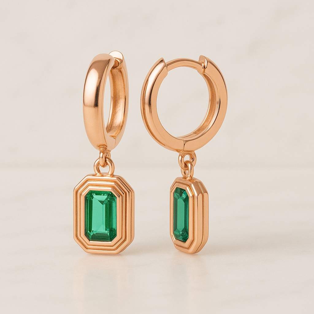 Natural Emerald Hoop Earrings 9mm 12mm 15mm Diameter 14k 18k Solid Gold Emerald Huggie Hoops Emerald Earrings May Birthstone Gift
