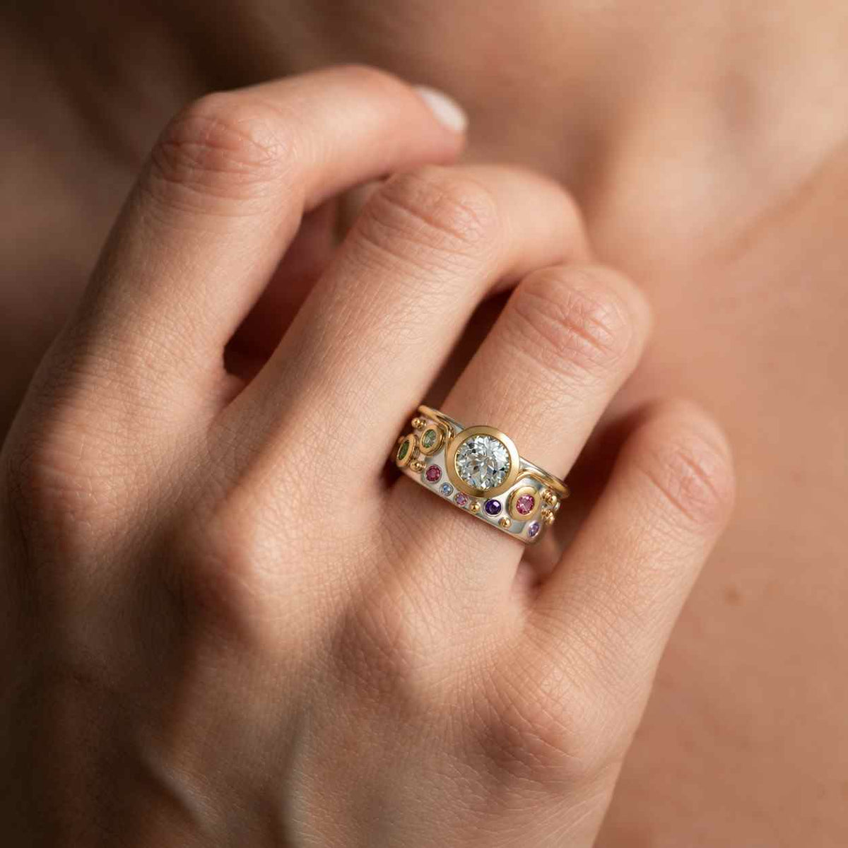 Natural Colored Tourmaline Ring, Rainbow Band Ring, Solid 14K Yellow Gold Dainty Ring, Multi Gemstone Ring, Wedding Band,Full Eternity Band
