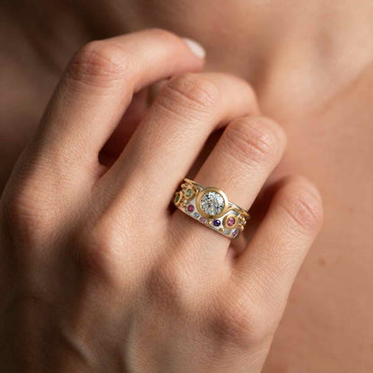 Natural Colored Tourmaline Ring, Rainbow Band Ring, Solid 14K Yellow Gold Dainty Ring, Multi Gemstone Ring, Wedding Band,Full Eternity Band
