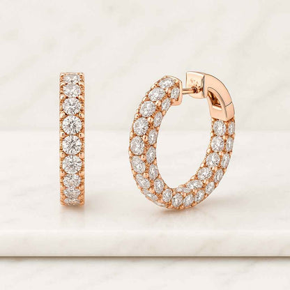 Natural Diamond Dangling Drop Hoop Earrings Round Cut Lab Diamond Dangle Drop Earrings  14K Yellow Gold Wedding Earrings For Her