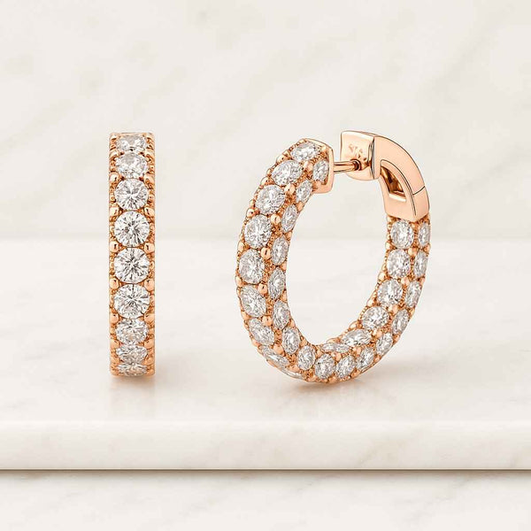 Natural Diamond Dangling Drop Hoop Earrings Round Cut Lab Diamond Dangle Drop Earrings  14K Yellow Gold Wedding Earrings For Her