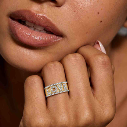Natural Diamond LOVE Ring, Solid Gold Anniversary Gift
