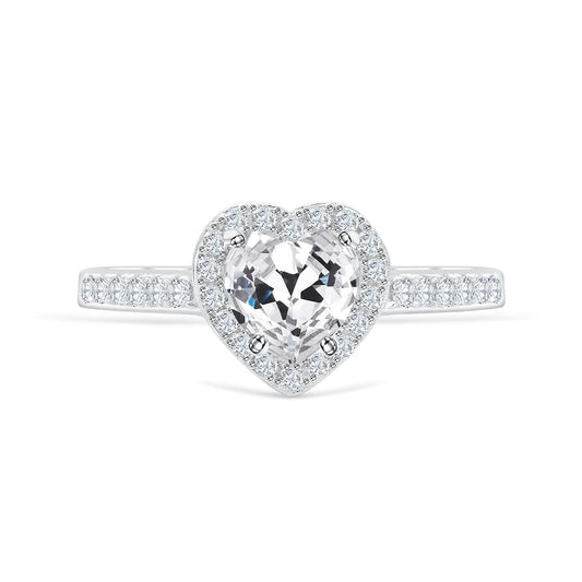 Natural Diamond Pave Heart Ring 10K White Gold