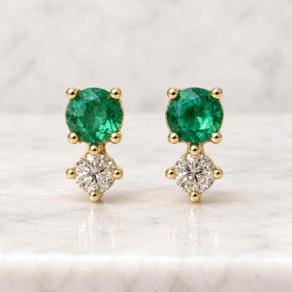 Natural Emerald Earrings, Green Emerald Unique Halo Studs, Baguette & Marquise Diamonds, Plated Silver Or Solid Yellow Gold Jewelry
