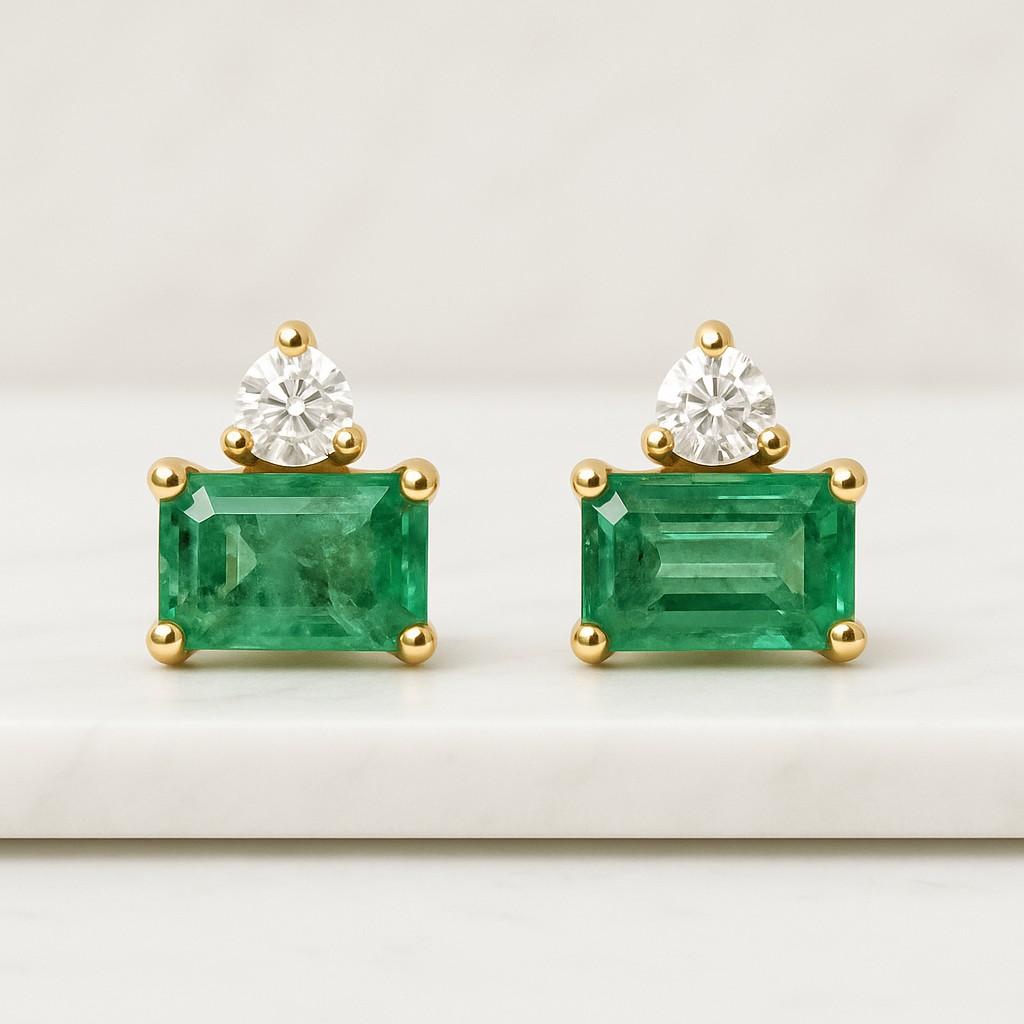 Natural Emerald May Birthstone Solid Gold Earrings For Women And Girls