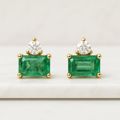 Natural Emerald May Birthstone Solid Gold Earrings For Women And Girls