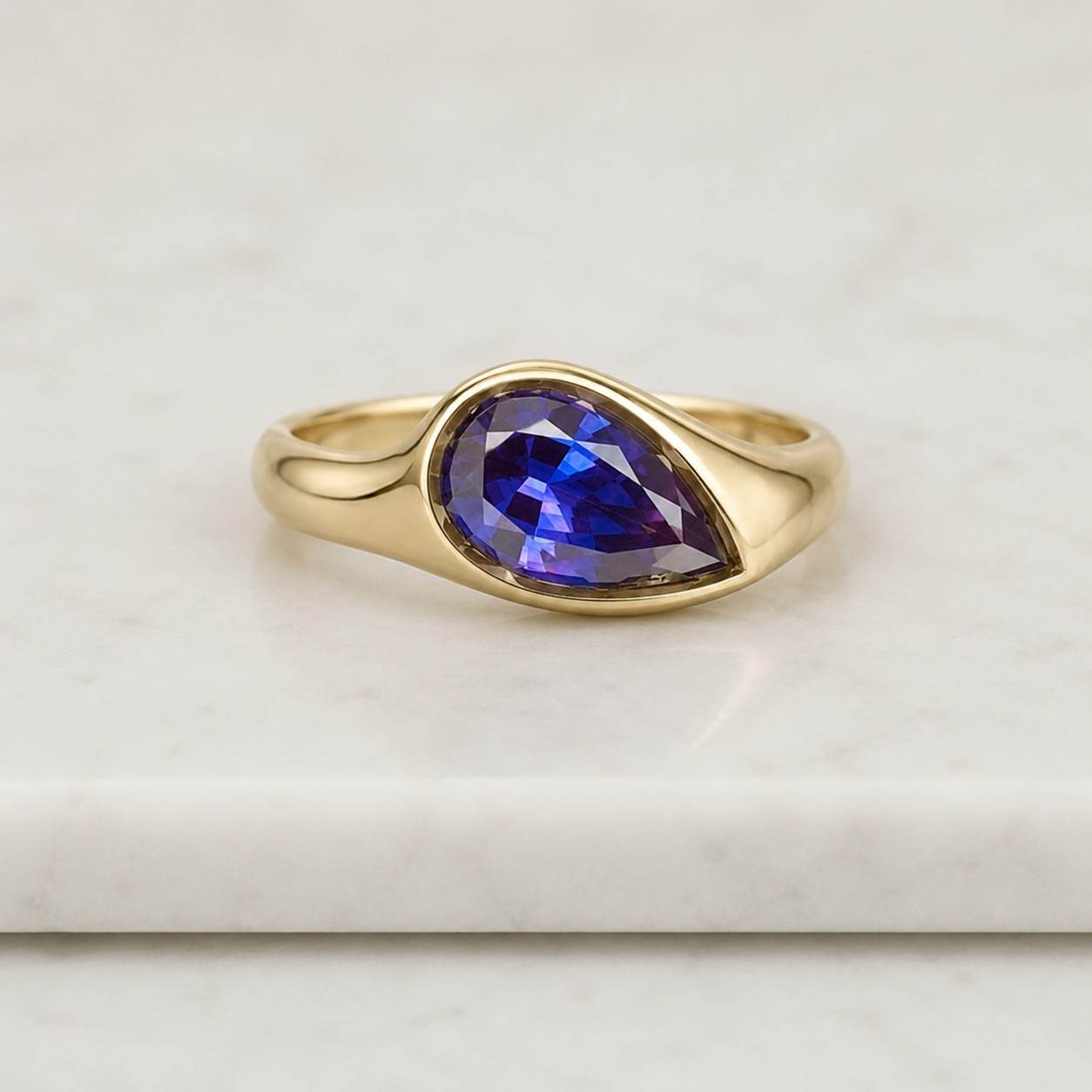 natural iolite pear ring, rose gold plated sterling silver, engagement wedding jewelry