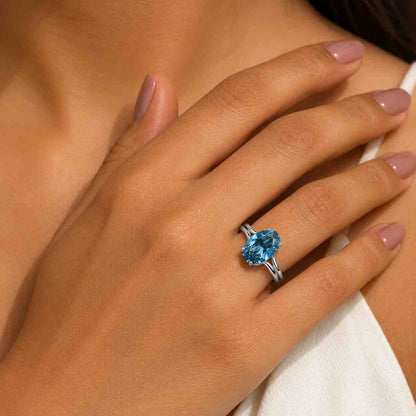 Natural London Blue Topaz Engagement Ring K Solid Gold Ring Oval Cut Red Gemstone Ring Birthstone Luxury Ring Birthday Gift For Her
