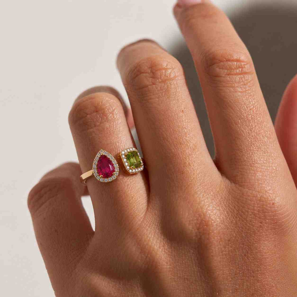 Natural Peridot Engagement Ring For Women 14k Gold Pink Tourmaline Wedding Ring 925 Silver Multi Gemstone For Women Art Deco Engagement Ring
