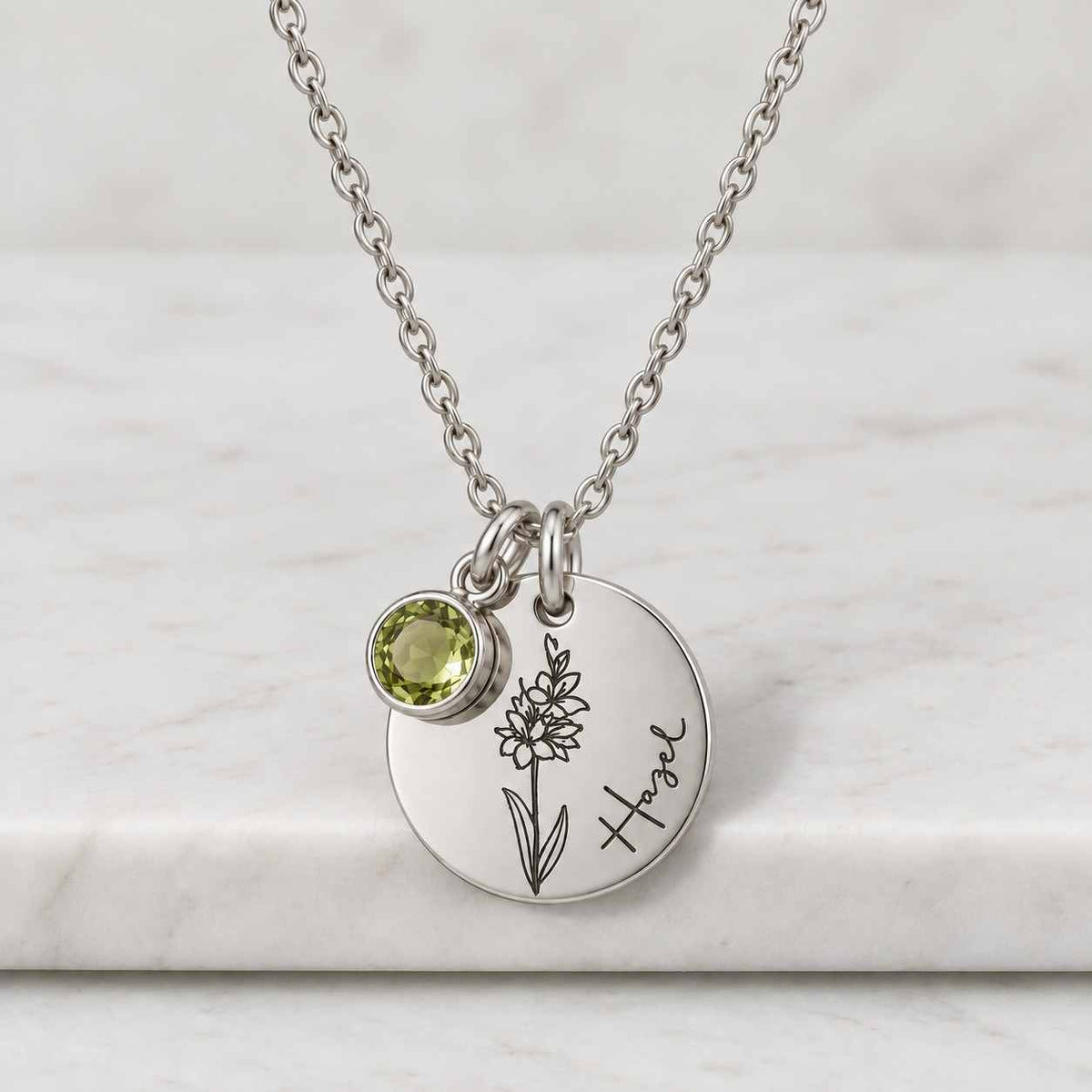 natural peridot necklace, 14k gold bezel pendant, genuine round peridot, august birthstone gift for her
