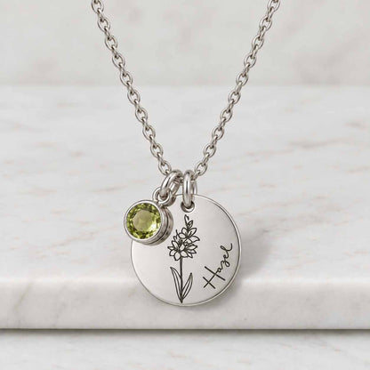 Natural Peridot Necklace, 14K Gold Bezel Pendant, Genuine Round Peridot, August Birthstone Gift for Her
