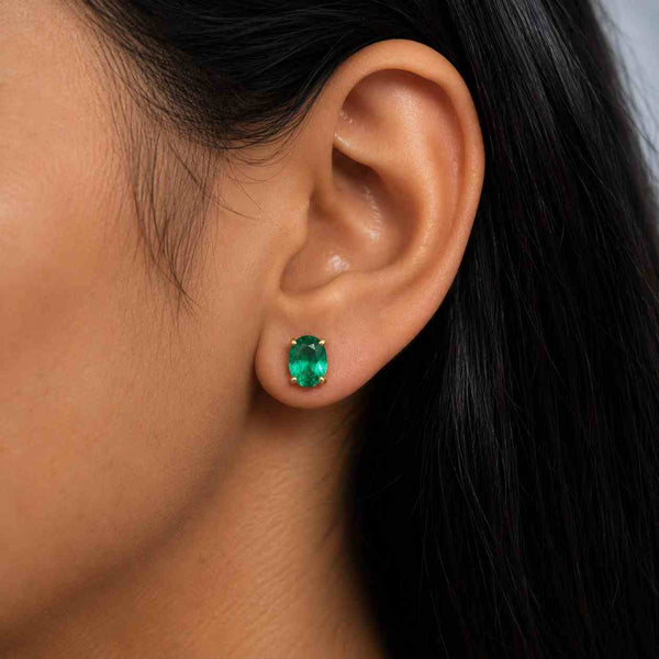 Natural Peridot Oval Stud Earrings, 925 Sterling Silver Solitaire Gemstone
