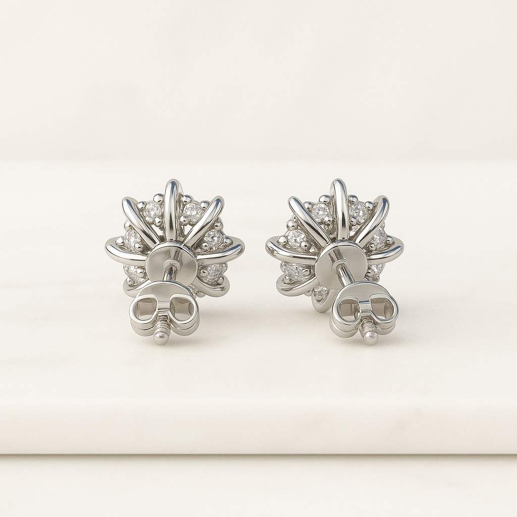 Natural Round Cut Daisy Studs 14K Gold Cluster Diamond Earrings