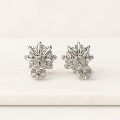 Natural Round Cut Daisy Studs 14K Gold Cluster Diamond Earrings