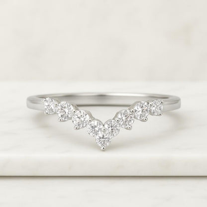 Natural Round Diamond Wedding Band Minimalist 14K White Gold Curved Band