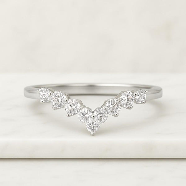 Natural Round Diamond Wedding Band Minimalist 14K White Gold Curved Band