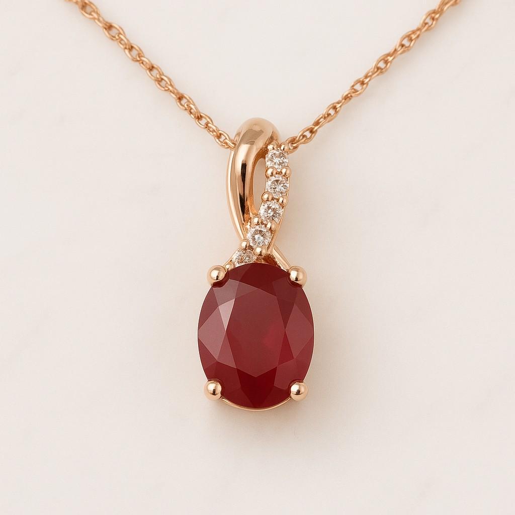 Natural Ruby 14k gold filled Oval Pendant Necklace Gemstone Jewellery Gift Boxed