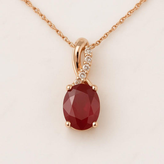 Natural Ruby 14k gold filled Oval Pendant Necklace Gemstone Jewellery Gift Boxed