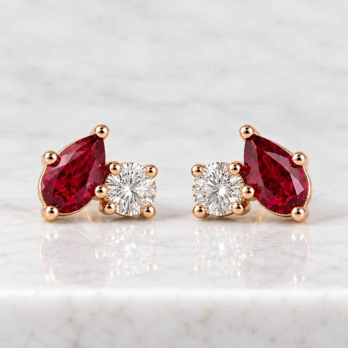 Natural Ruby Diamond Stud Earrings 14k Gold, Pear Ruby Studs, July Birthstone Gift, Genuine Gemstone
