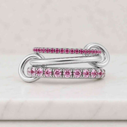 Natural Ruby, Emerald And Diamond 14K Solid Yellow Gold Flip Ring : Multi Stone Band