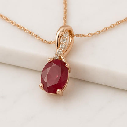 Natural Ruby Sterling Silver Oval Pendant Necklace Gemstone Jewellery Gift Boxed