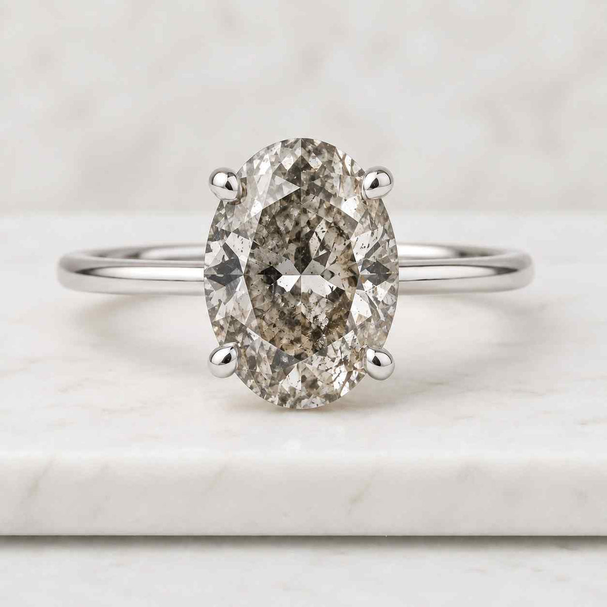 Natural Salt Pepper Grey Diamond 925 Sterling Silver Ring For Women Herkimer Diamond Engagement Ring Solitaire Ring Oval Cut Gemstone Rin