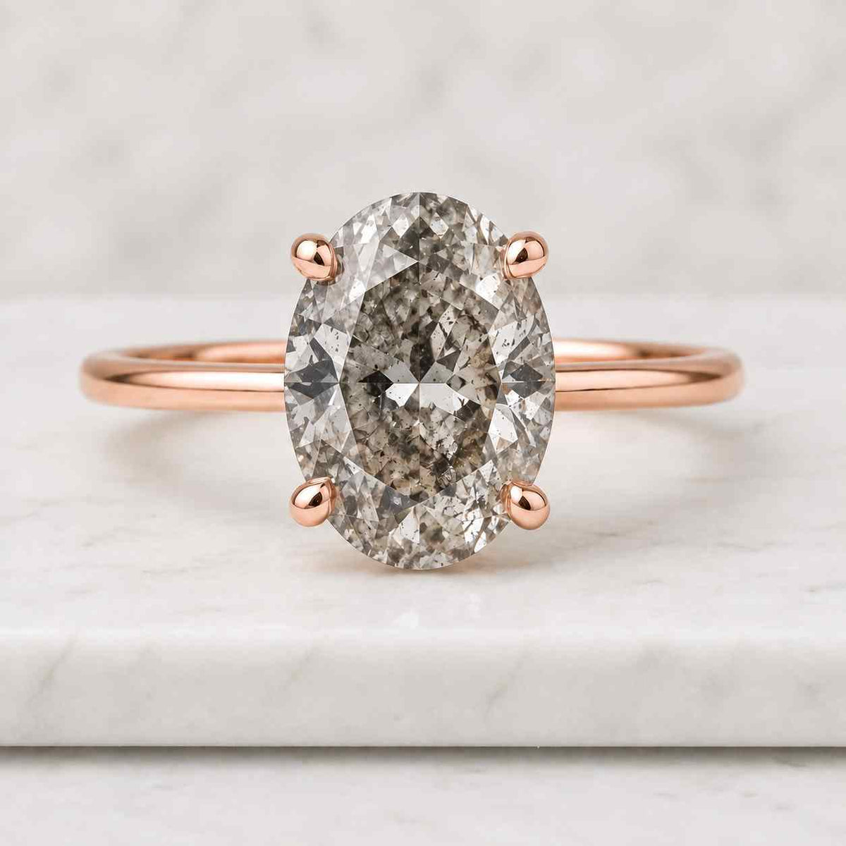 natural salt and pepper grey diamond solitaire engagement ring for women  oval cut ring antique bridal jewelry