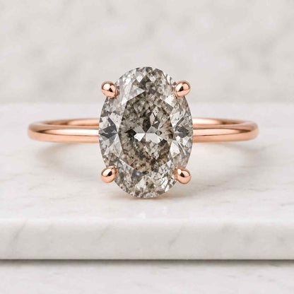 Natural Salt and Pepper Grey Diamond Solitaire Engagement Ring for Women  Oval cut Ring Antique Bridal Jewelry