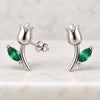 Emerald Marquise Cut Tulip Flower Stud Earrings